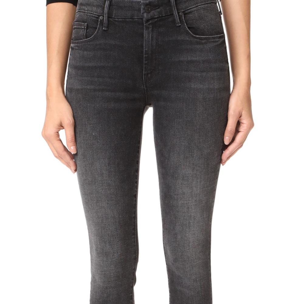 High rise skinny mother jeans with frayed ankle in nighthawk